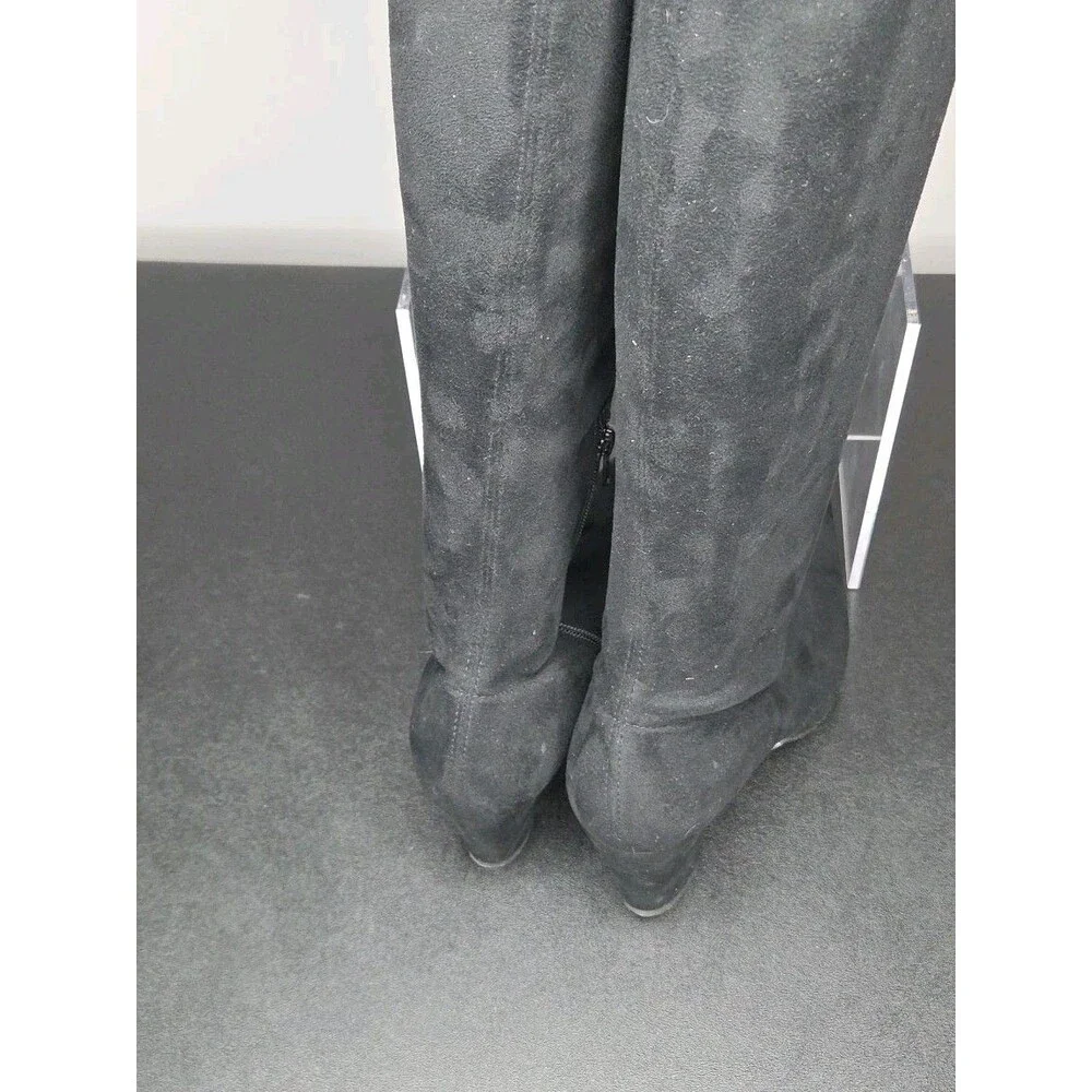 Anthropologie Black Suede Over the Knee Block-Heel Boots Women’s Size 8 EU 38